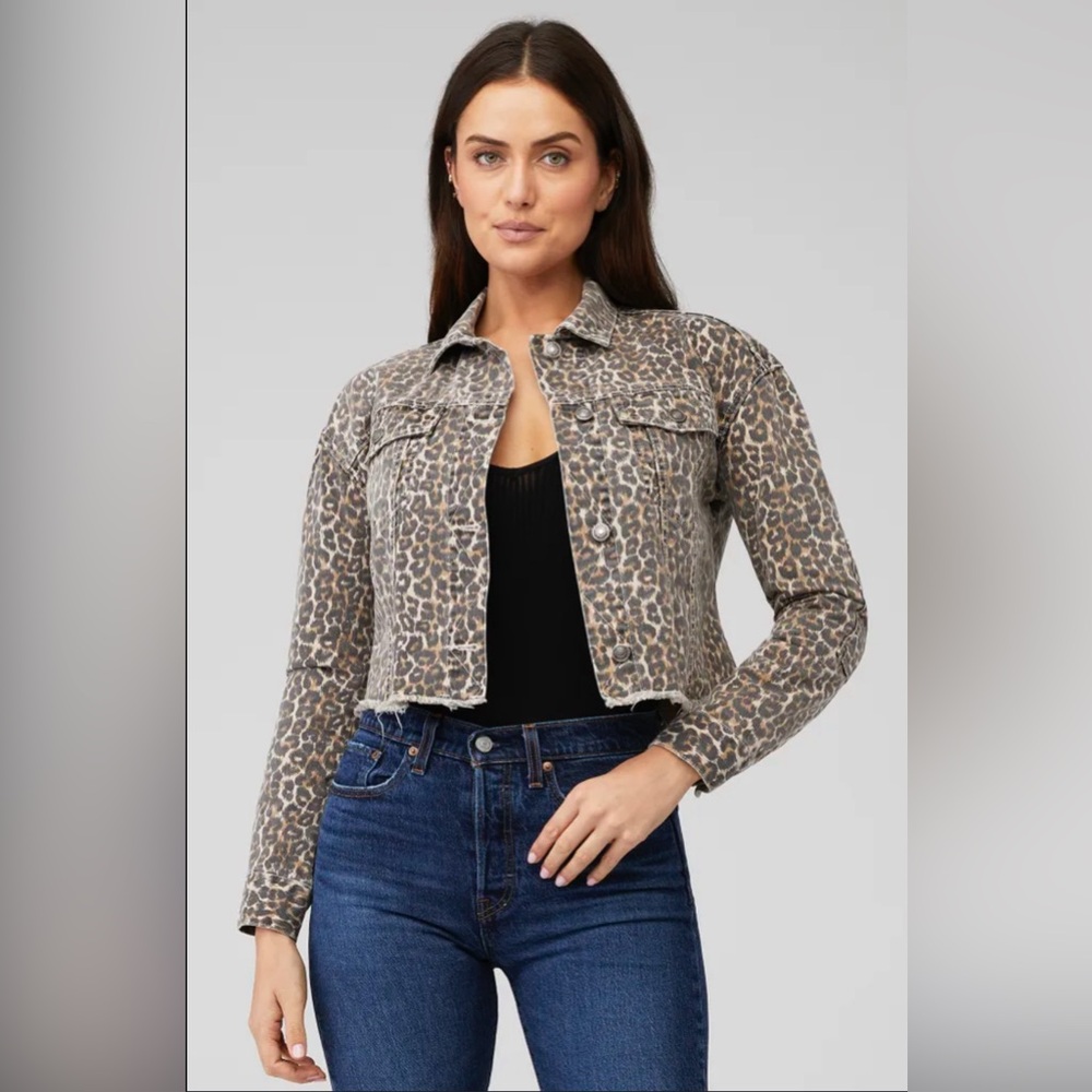 Free people jean leopard crop jacket XS